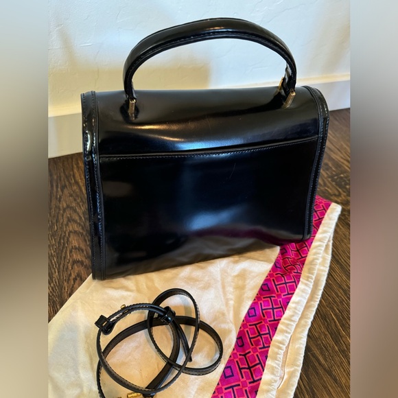Tory Burch top handle black handbag with removeable crossbody strap, gold latch. - Picture 2 of 5